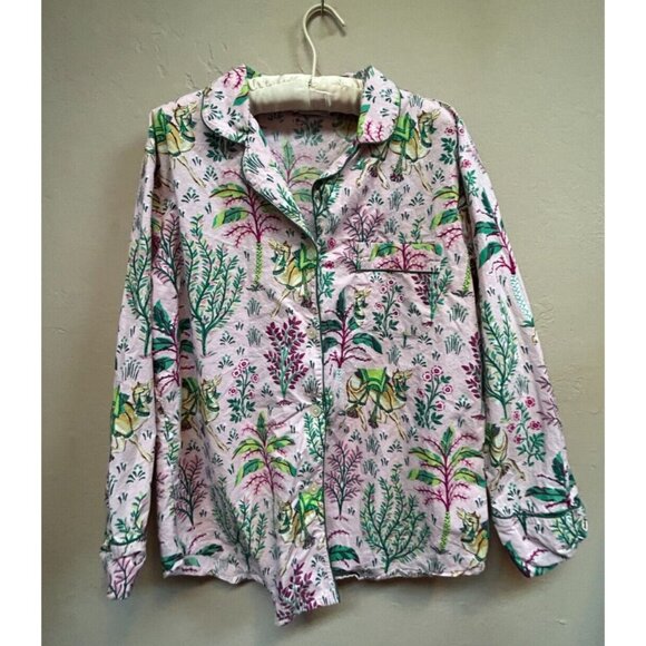Printfresh Womens Small Multicolor Floral Print Long Sleeve Pajama Top Cotton